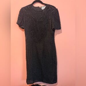 Papell Boutique Black Beaded Mini Dress
